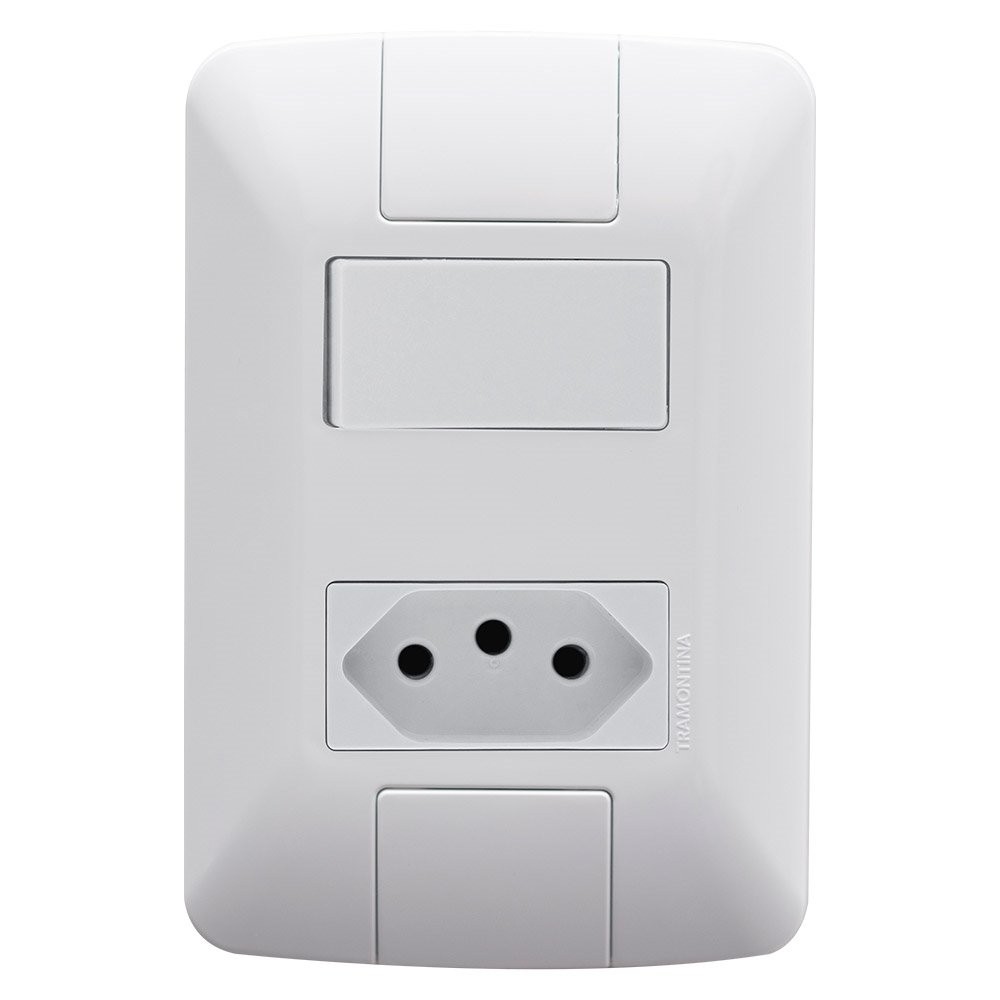 Interruptor Aria Tramontina 1 Tecla Simples+Tomada 2P+T 10A com Placa Branco em Oferta na Shopee
