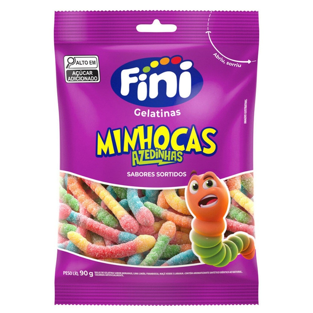 Fini Minhocas Azedinhas Minhoca Cítrica Bala De Gelatina 90g FINI Flex SP