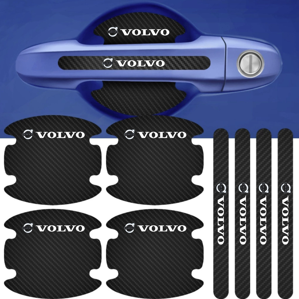 Kit Volvo 8 Peças Adesivo Protetor Maçaneta de Porta Efeito Fibra de Carbono Carro Anti Arranhões