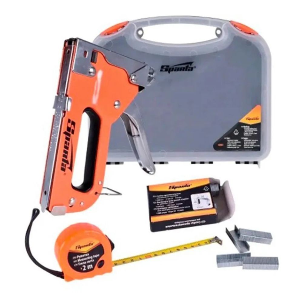 Grampeador Tapeceiro Manual + Trena 2m + 500 Grampos Sparta