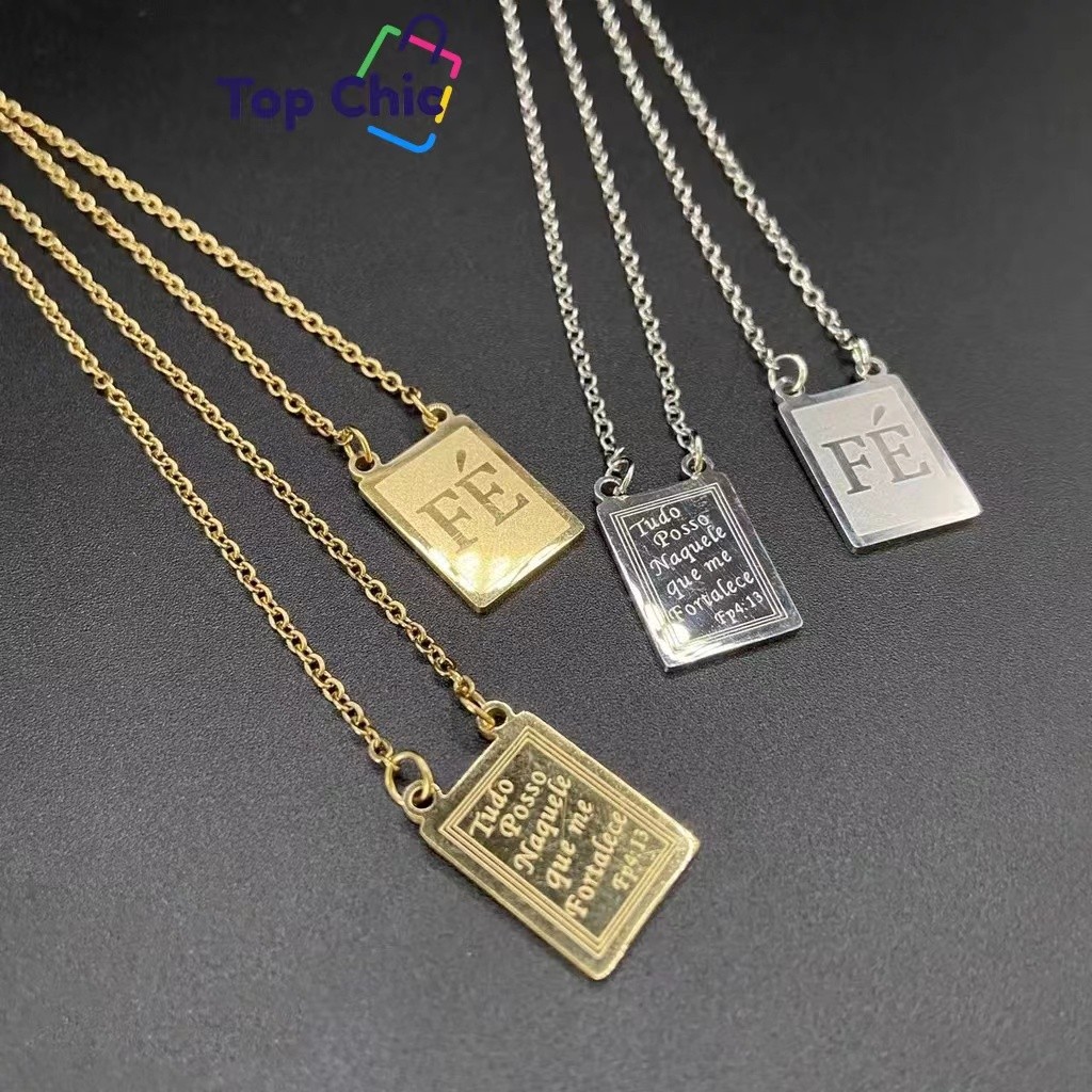 Escapulário de Aço Inox com Pingentes de Santos e Mensagens de Empoderamento em Oferta na Shopee