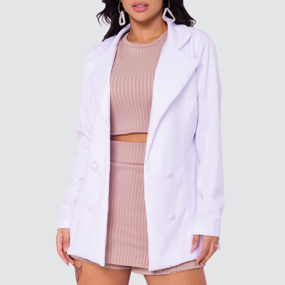 Blazer Alfaiataria Feminino Max Alongado C/ Botão & Forrado Casaco Social - Rhubi store