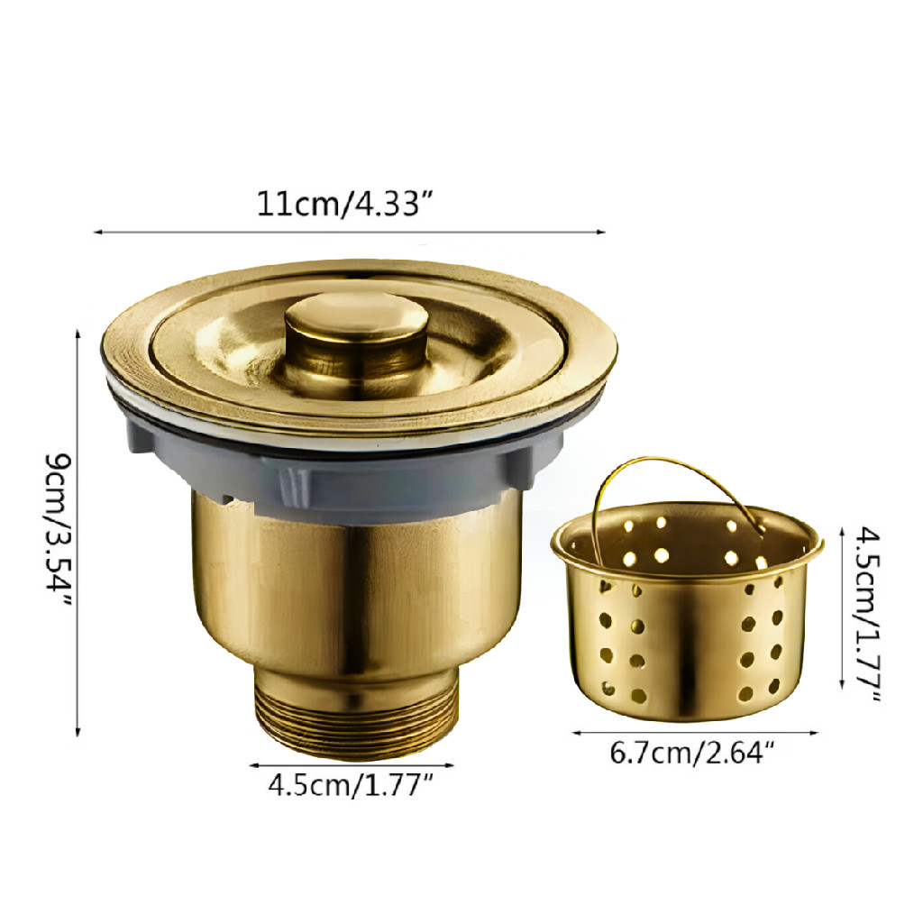 Válvula Pia Cozinha Dourada Inox 4.1/2 Ralo Cesto Removível · foto 2