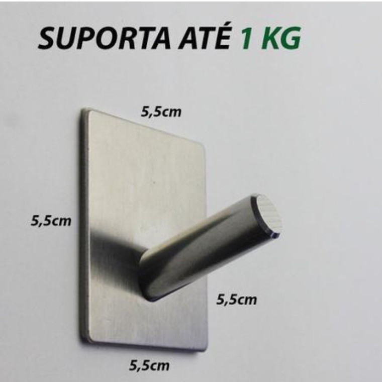  Kit 2 Ganchos De Parede Prateado Aço Inox Auto Adesivo  WL-2375