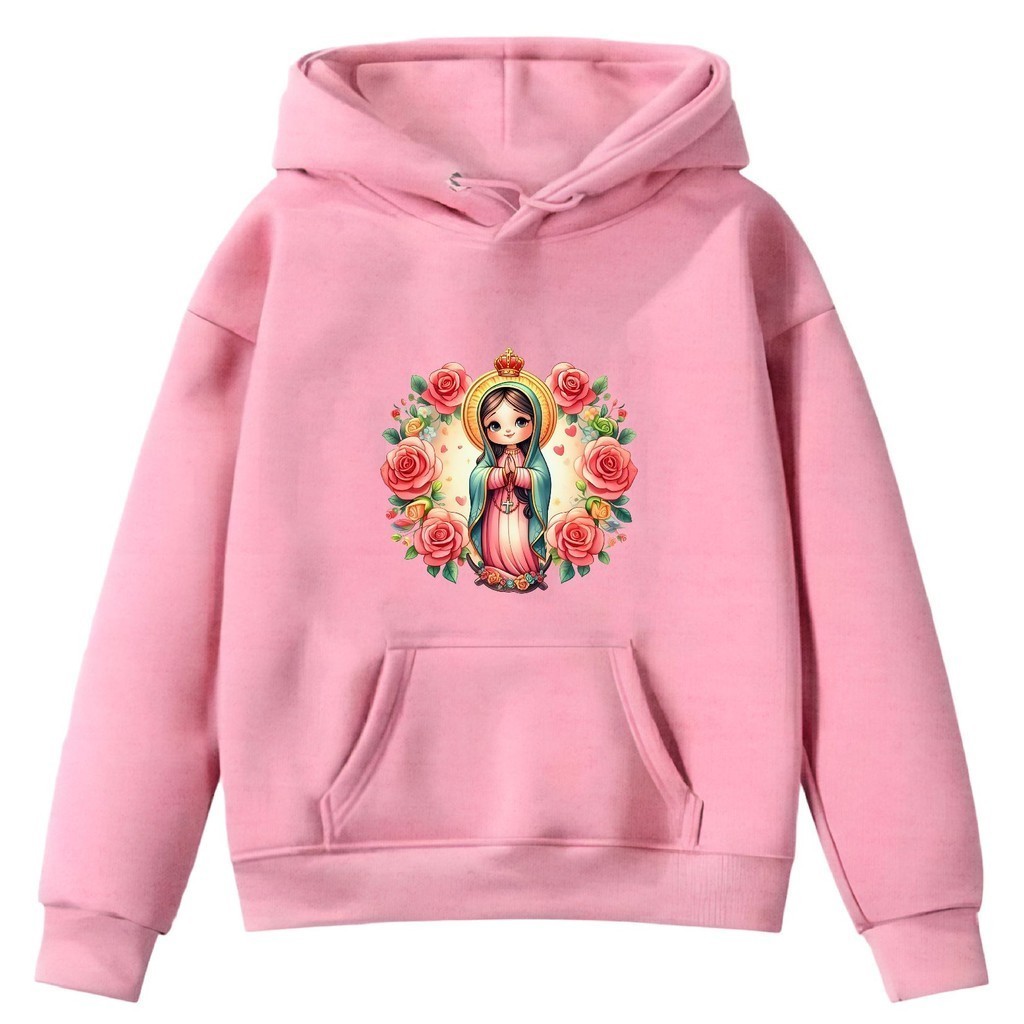 Blusa Moletom Flanelado Infantil Canguru Bolso Touca Santa Rosa Religião Católica Diversão Shopping