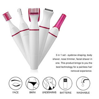 Aparador Depilador Feminino 5 em 1 Recarregável USB Sobrancelha Rosto Nariz Região Íntima…