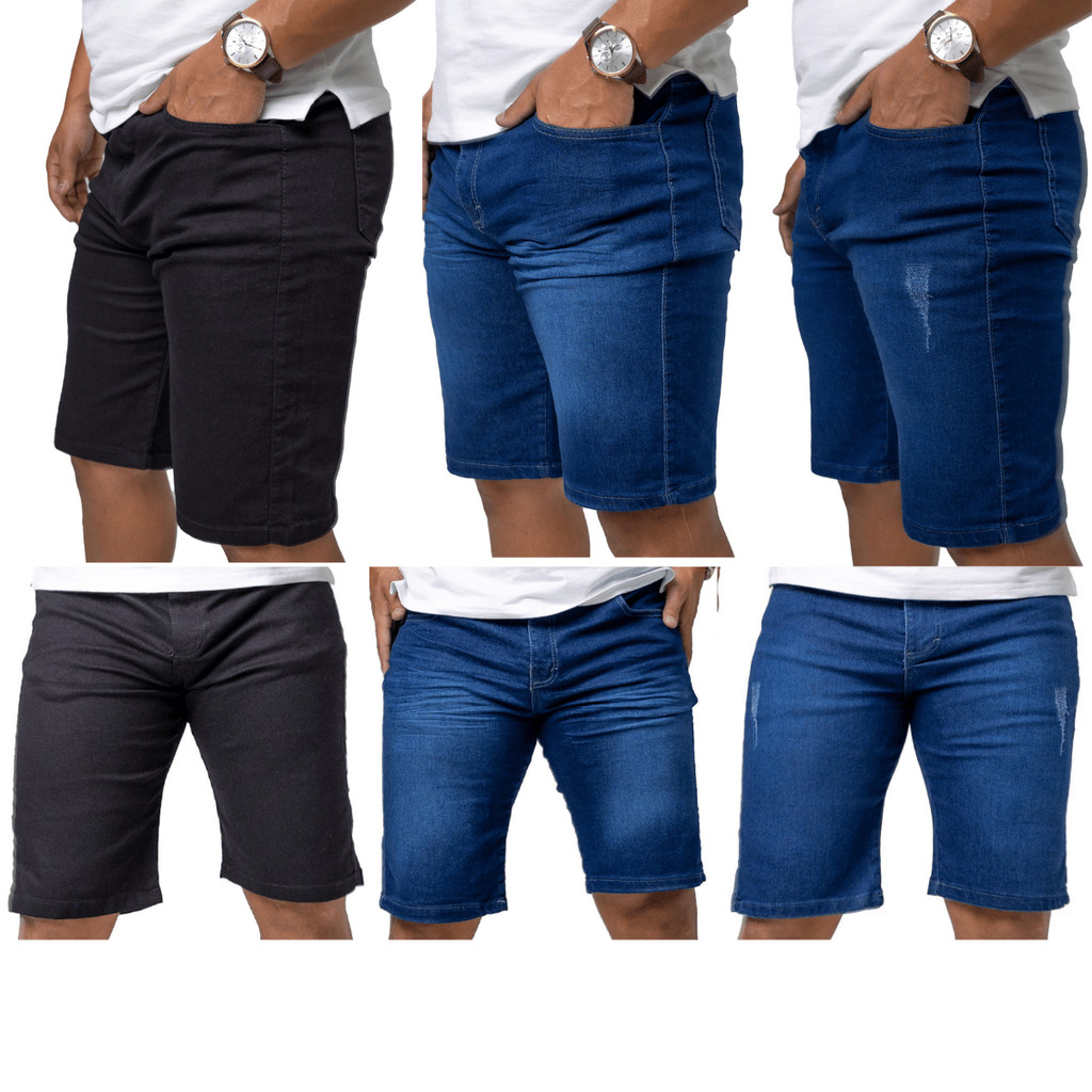 Kit 3 Bermuda Masculina Jeans Com Lycra Elastano - Escolha sua Variação - Short Jeans Masculino