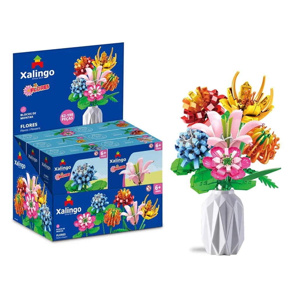 Brinquedo Blocos de Montar Mundo Encantado Flores 62/198 peças Sortido e Unitário Xalingo - 28543
