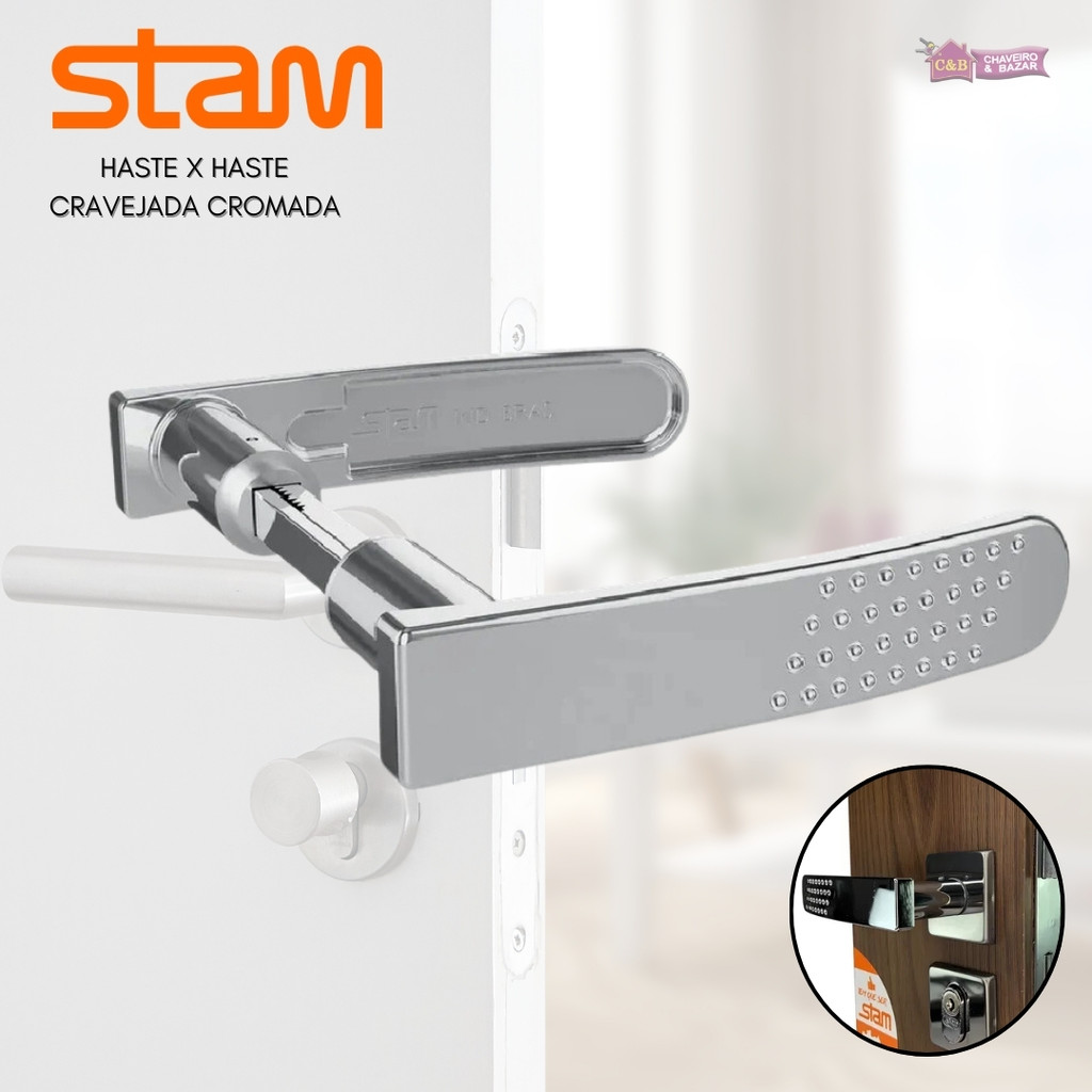 Maçaneta Cromada Haste x Haste Cravejada 51250 Stam