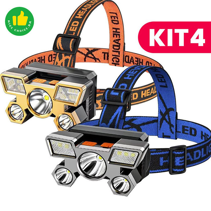 Imagem Lanterna Holofote De Cabeça 5 LED Super Brilhante À Prova D 'Água USB Recarregável 4 modos SHOYYI