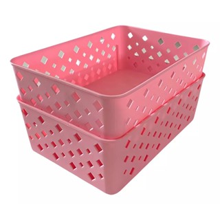 Kit 2 Cestos Empilháveis Organizadores Premium Rosa em Oferta na Shopee