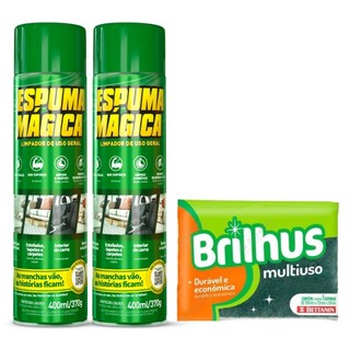 Kit 2 Espuma Mágica Proauto Limpador A Seco Multiúso + 1 Esponja Unitária Brilhus Para Estofados Teto E Carpetes