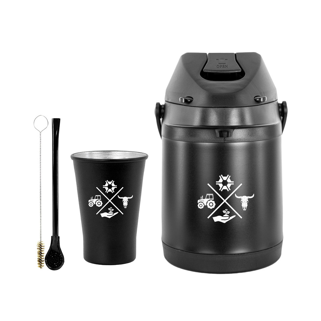 Kit Tereré Garrafa Térmica 2.5l Preta Bomba Tradicional Preta Copo Alumínio Preto 280ml em Oferta na Shopee