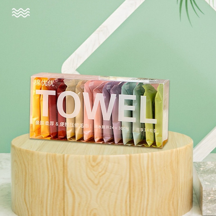 14 Pçs Toalhas Comprimida Descartável 24cm*30cm Portátil De Viagem Embalagem Individual Toalha Algodão Rosto Multiuso