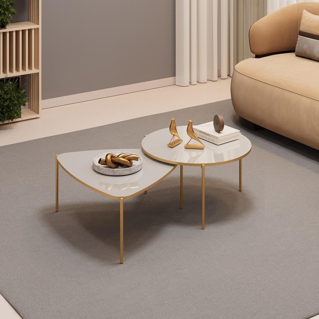 Conjunto Mesas de Centro com Tampo Triangular e Redondo e Pés Metálicos DJ Móveis Lina e Cleia Bali em Oferta na Shopee