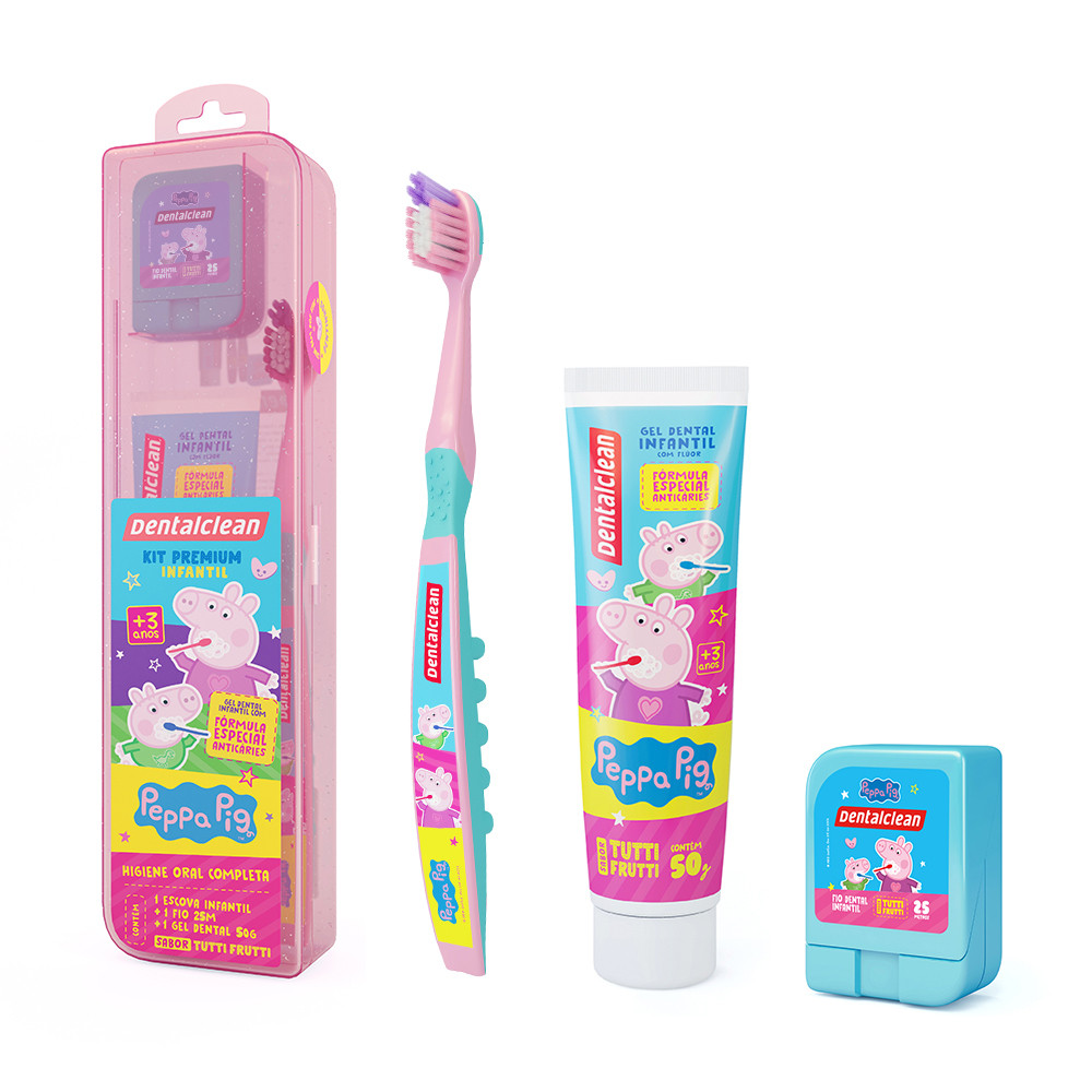 (ROSA) Kit Peppa Pig Creme Dental Escova Dente Fio Dental Crianças em Oferta na Shopee
