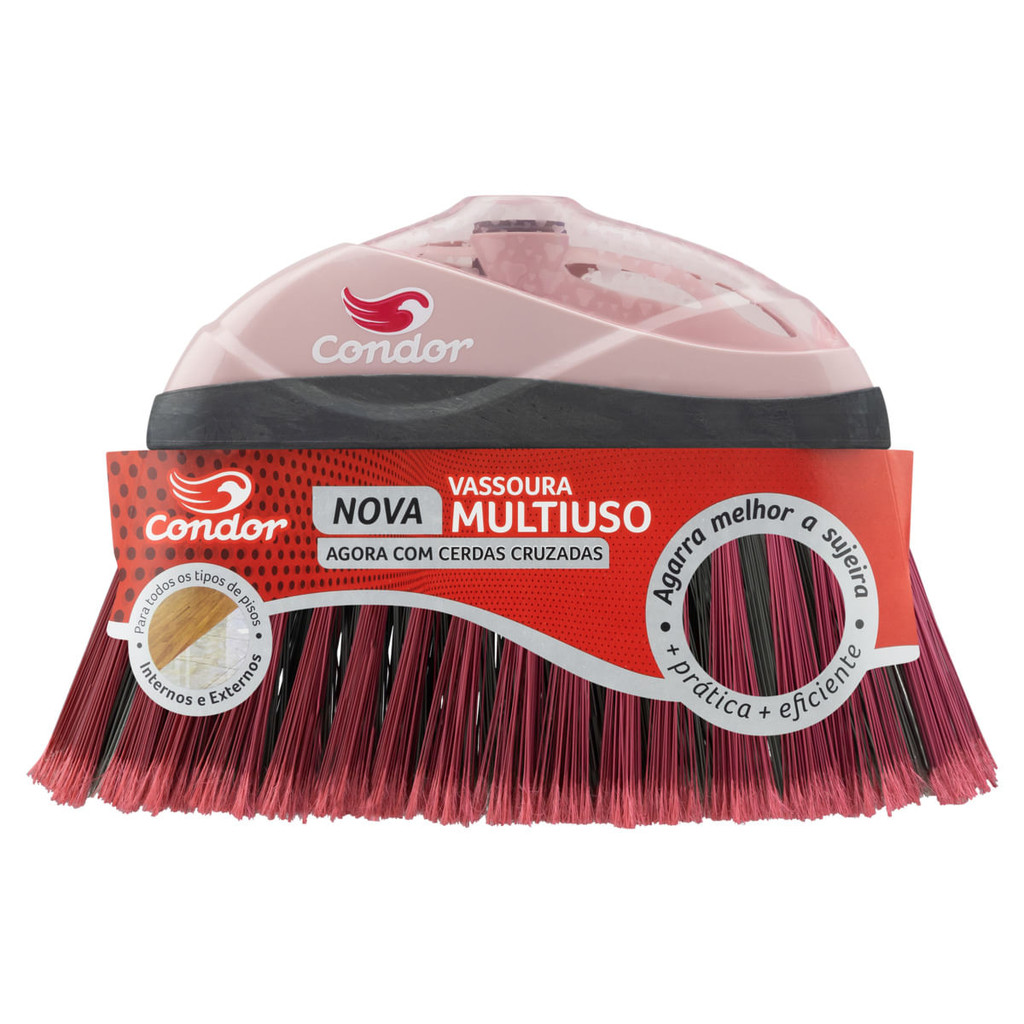 Vassoura Cerdas Cruzadas sem Cabo Multiuso Condor - Rosa - Home & Living