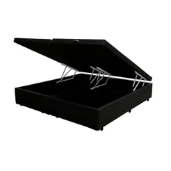 Cama Box Baú Queen Bipartido Homequeen Corino Preto 41x158x198