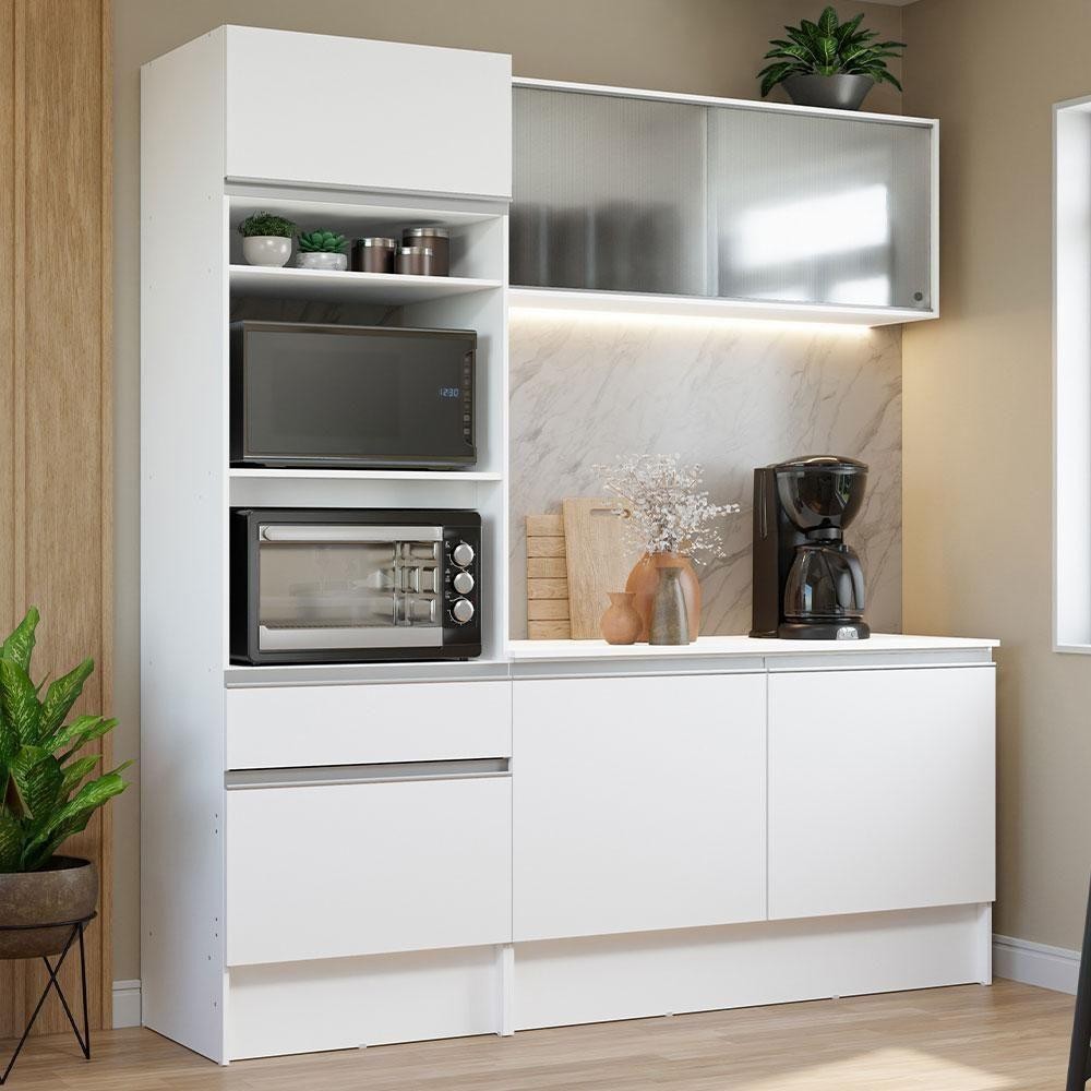 Cozinha Compacta Topazio com Balcão e Tampo Branco Madesa
