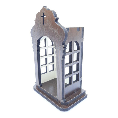 Capela Oratório 25cm Madeira Mdf Branco Casa Imagem Santos Madeira Tabaco