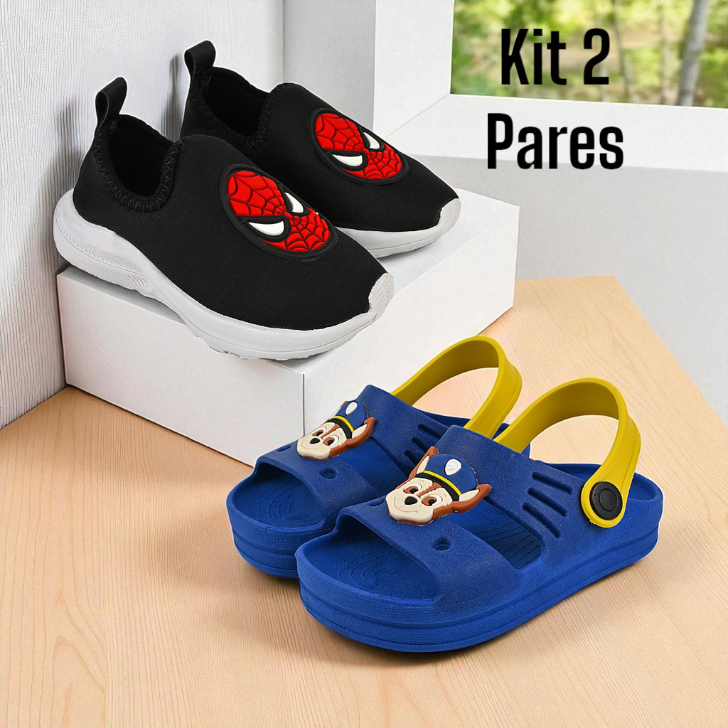 Kit 2 Pares Tênis Infantil Menino com Sandália Papete Confortável Antiderrapante em Oferta na Shopee
