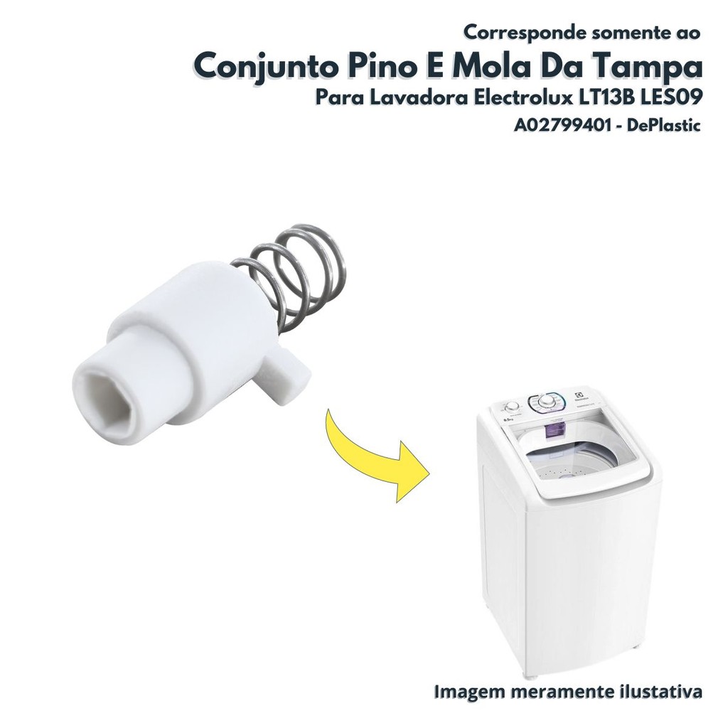 Conjunto Pino E Mola Da Tampa Para Lavadora Electrolux LT13B LES09 DePlastic A02799401