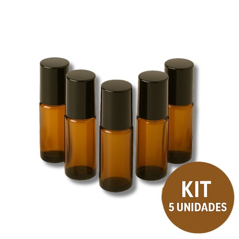 Kit 5 Frascos De Vidro Garrafinha Ambar Roll-on 5ml Com Tampa e Esfera em Inox em Oferta na Shopee