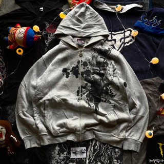 Y2K Marca Crânio Carta Padrão Impresso Zíper Moletom Retro Rua Hip Hop Moda Sportswear em Oferta na Shopee