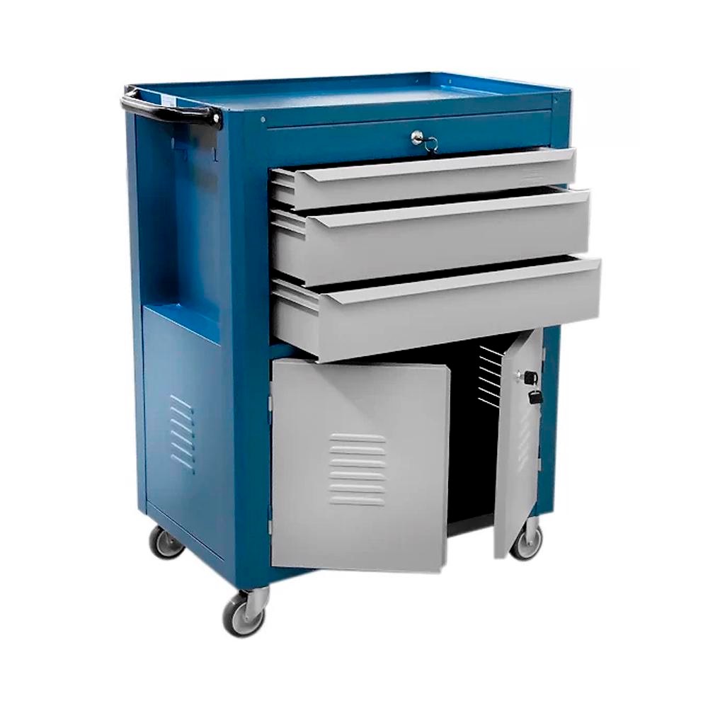 Carrinho Para Ferramentas Fechado Com 3 Gavetas Azul (C06) - Fercar em Oferta na Shopee