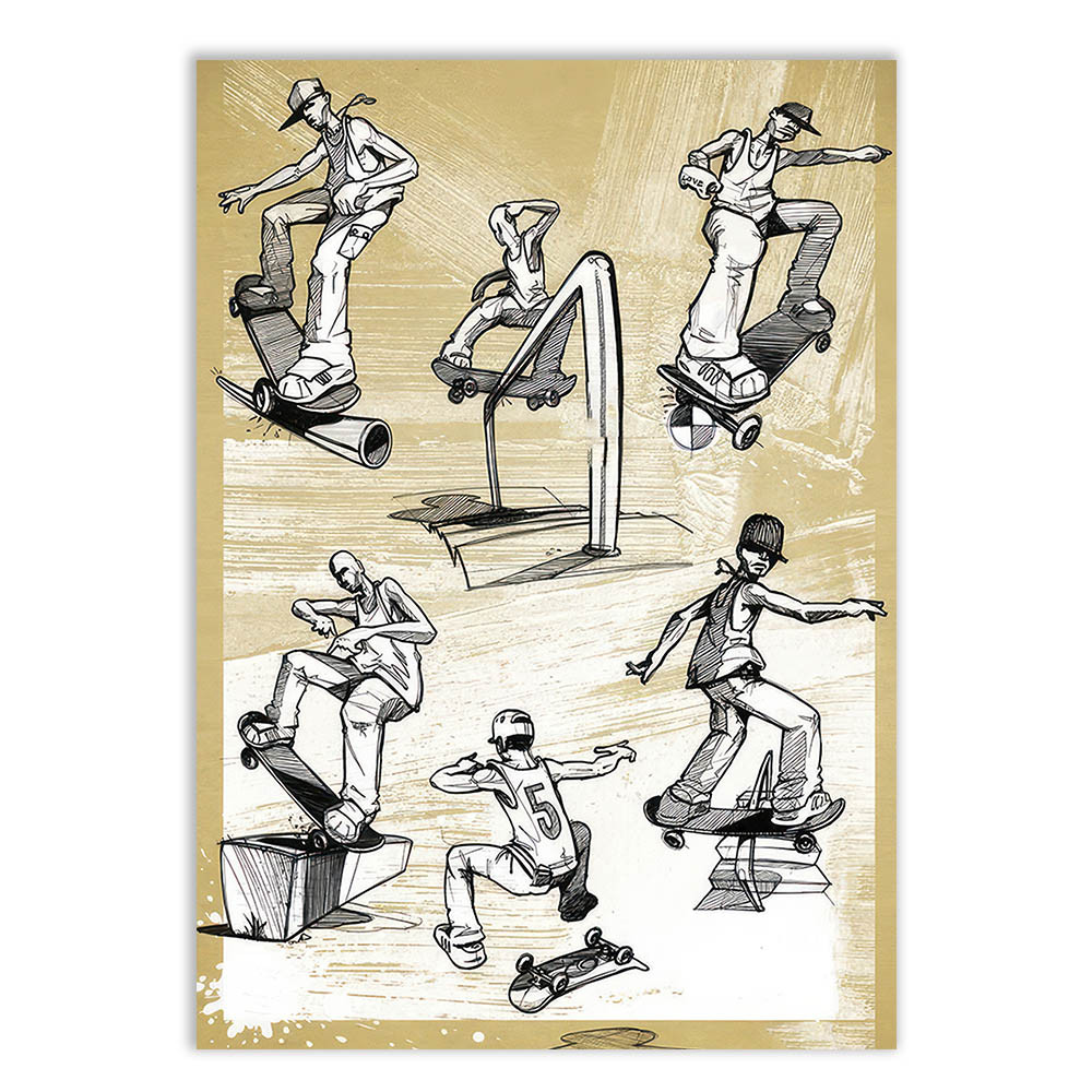 Placa Decorativa Skate Manobras Ilustração Grafite Arte De Rua Decoração Poster Quarto Sala