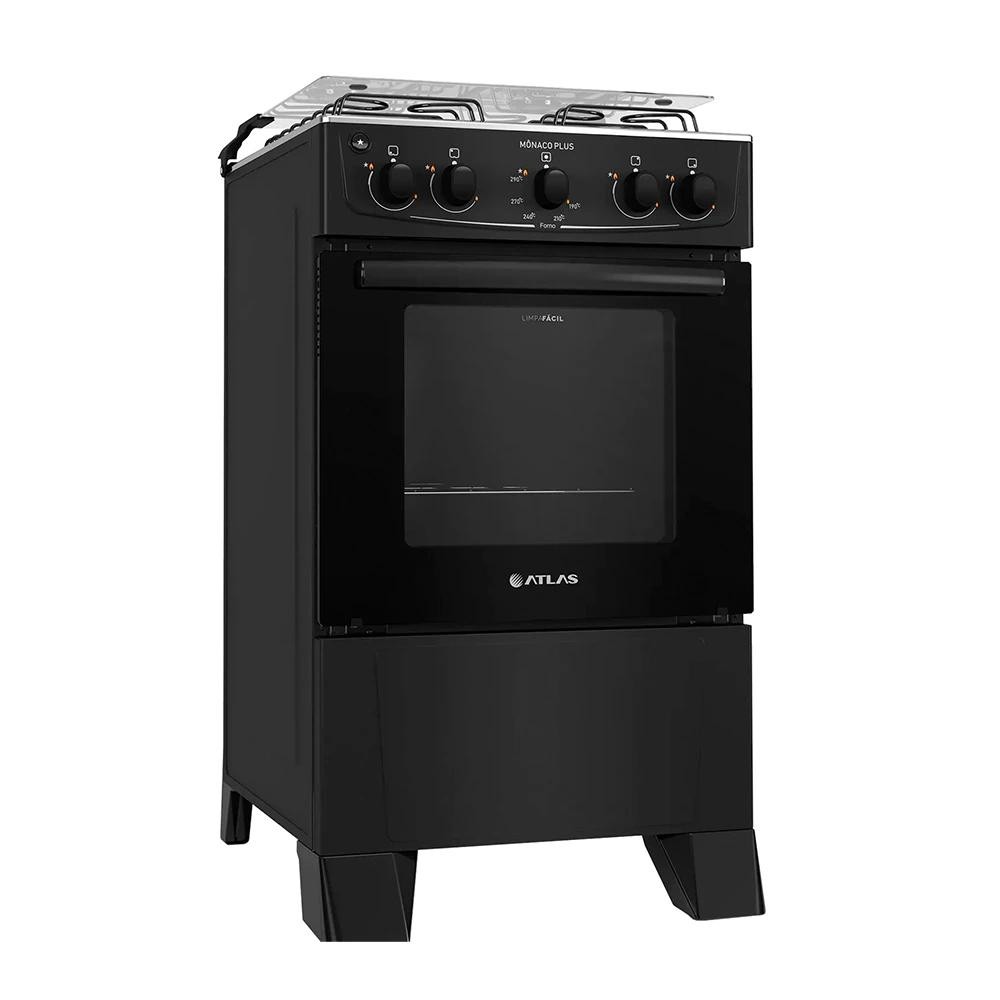 Fogão Atlas Mônaco Plus Preto 4 Bocas Mesa Inox Limpa Fácil Acendimento Automático Forno Robusto Design em Oferta na Shopee