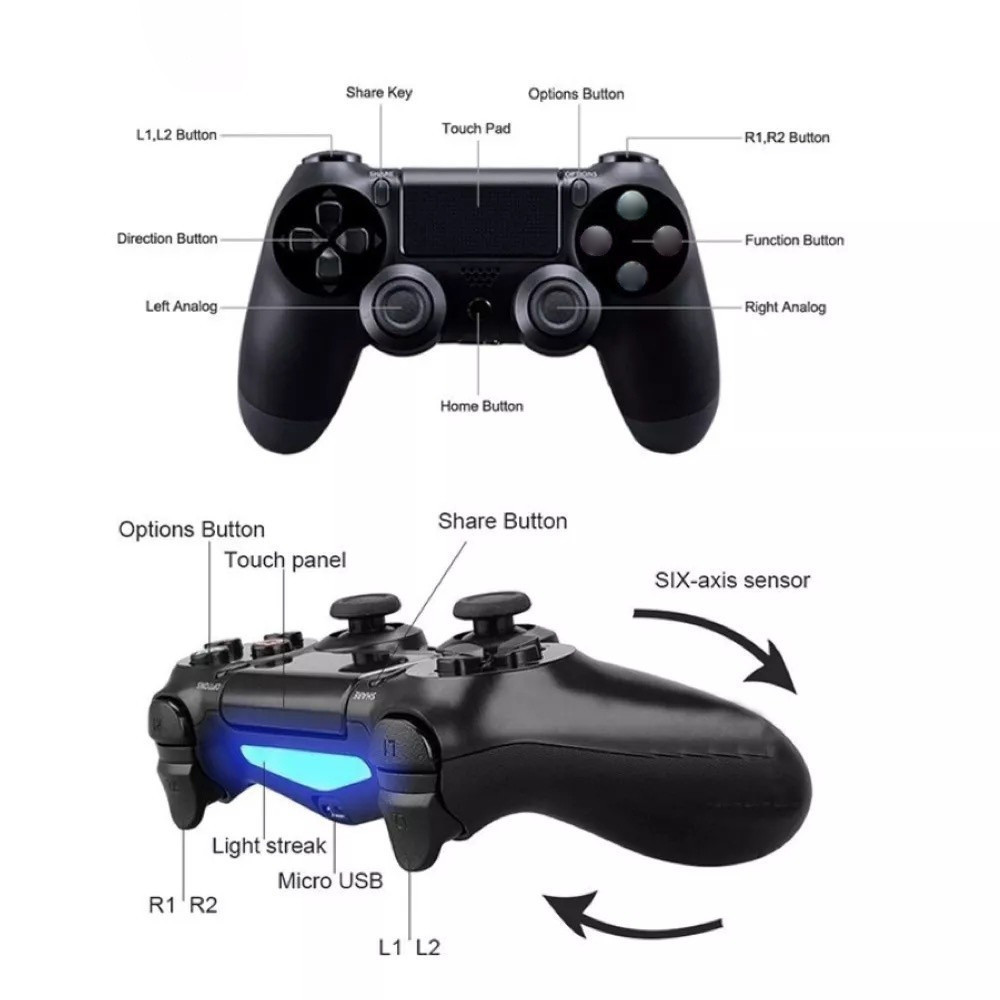 Controle Sem Fio para Smart Tv Pc Gamer e PS4 Com Cabo Carregável