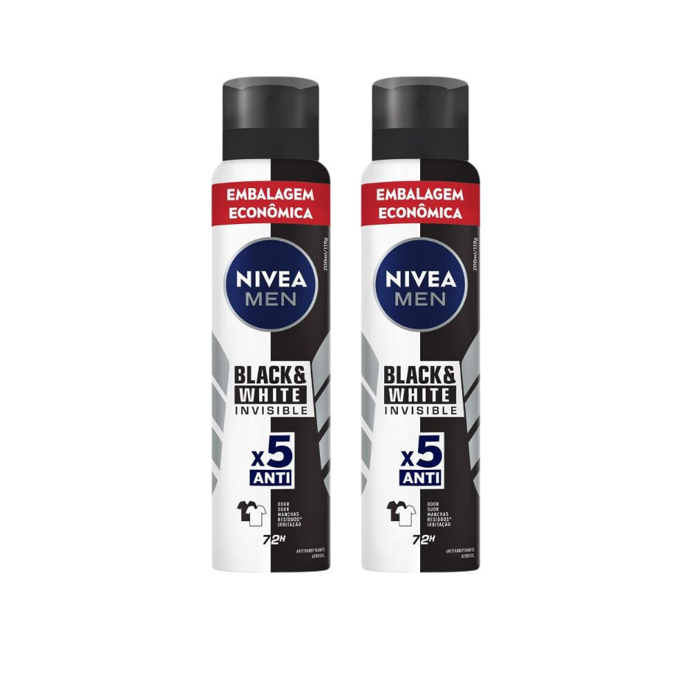 Kit 2 Desodorante Nivea Men Invisible Black & White Aerosol Antitranspirante 200ml - Beauty