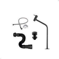 Kit para Banheiro Torneira Bica Alta com Válvula Click, Engate, Sifão Metal Preto