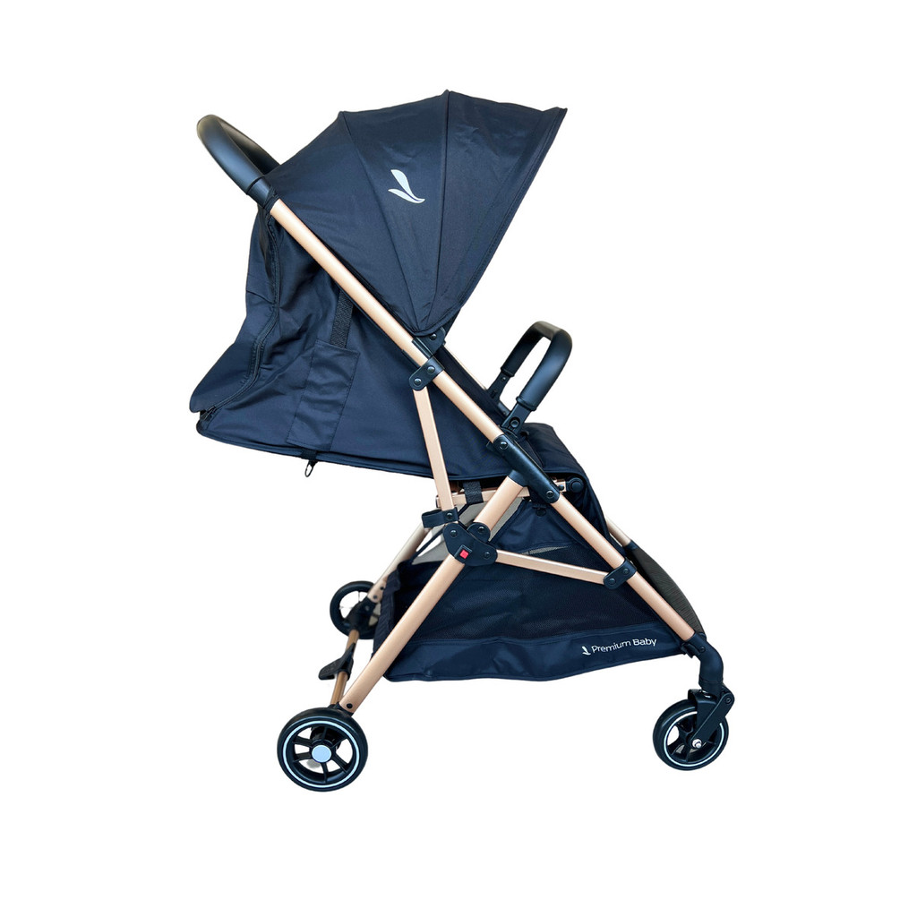 Carrinho Bebê Zurich Preto/Gold Couro Preto Premium Baby