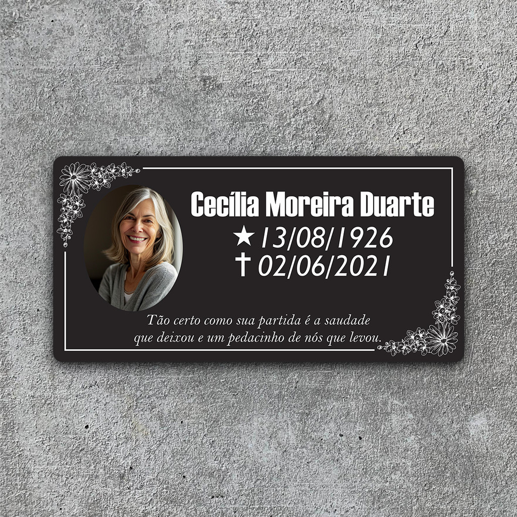 Placa Lápide Túmulo Personalizada Wide com Foto Full HD em Acrílico
