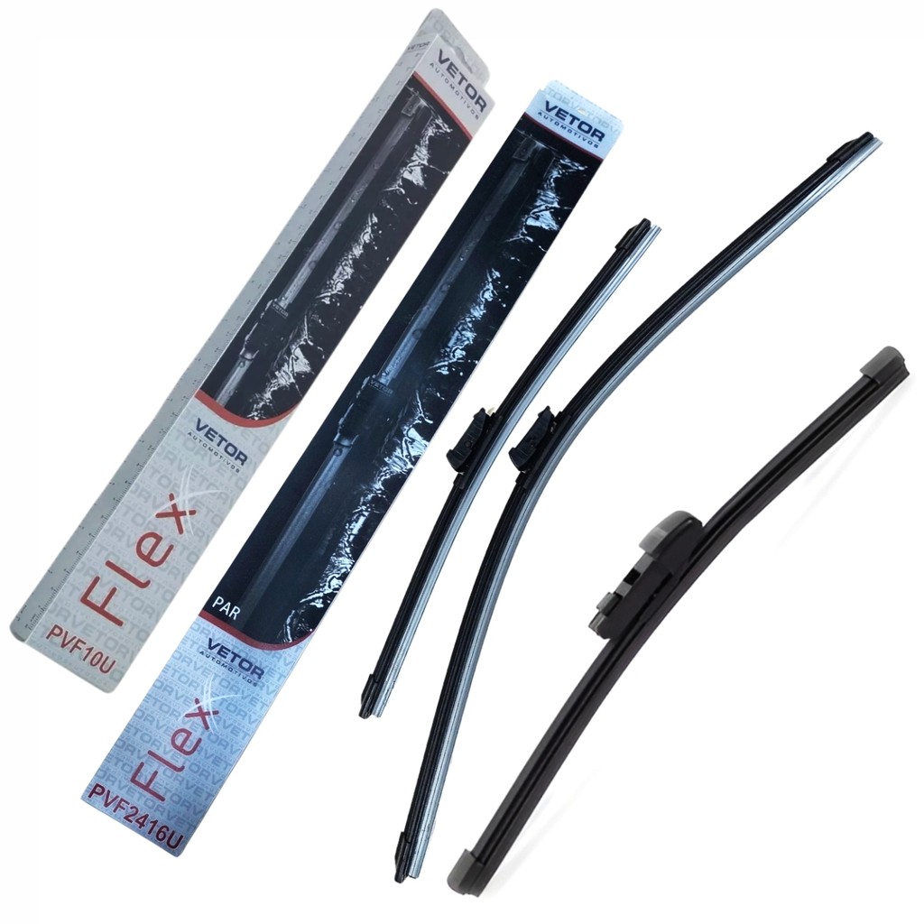 Kit 3 Palhetas Silicone Limpador Parabrisa Dianteiro e Vidro Traseiro Vetor Auto UP 2014 a 2025