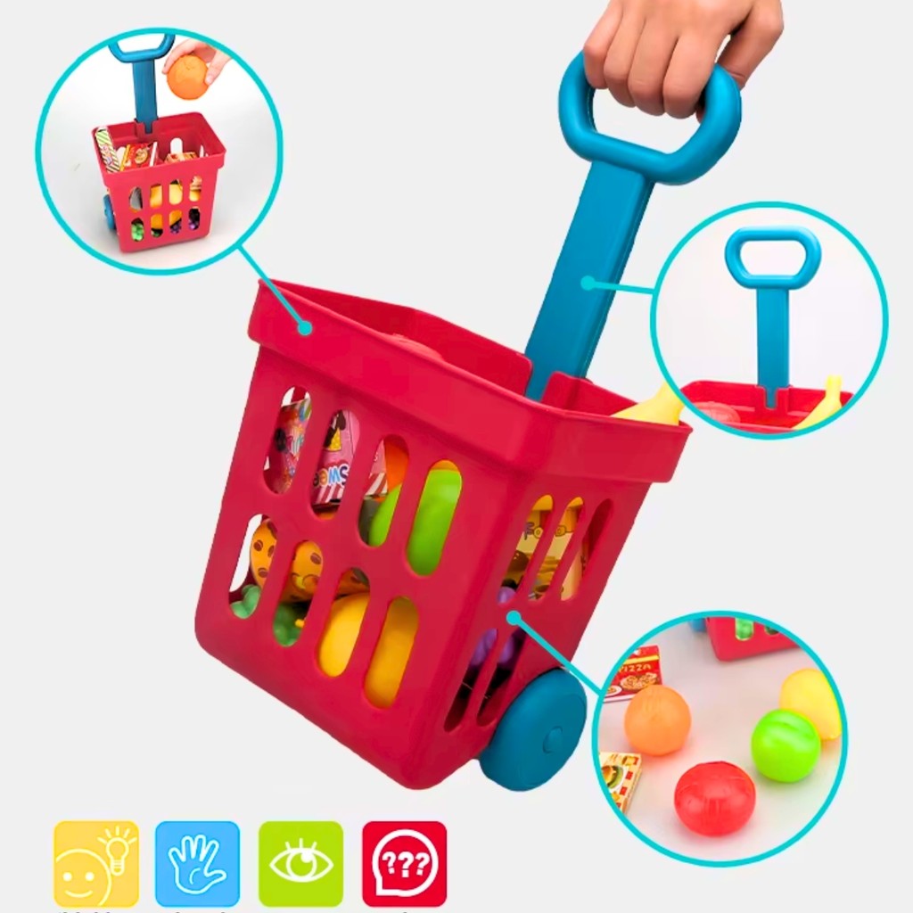 Carrinho de compras brinquedo infantil frutinhas mercado comidinhas 21 peças divertidos