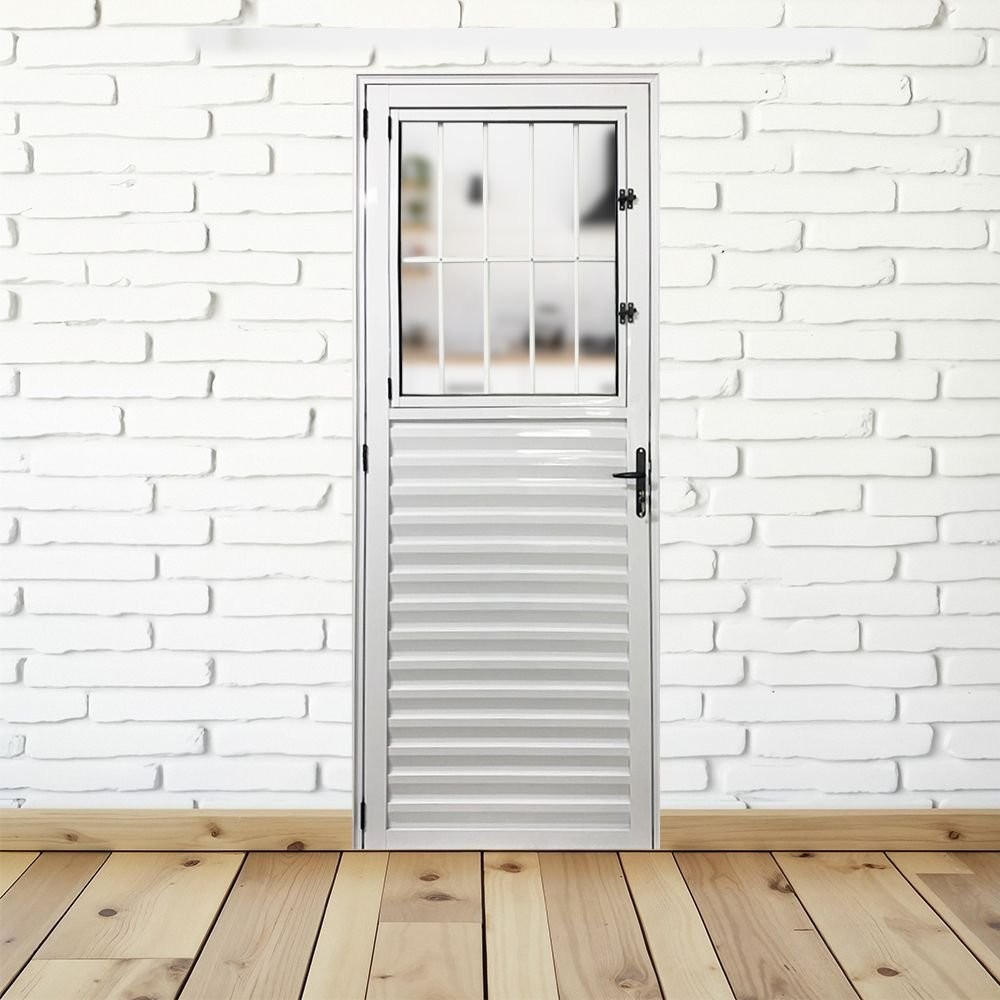 Porta Social Palheta de Alumínio 210 X 90cm Linha 25 Esquadrias Bergamo Abertura Direita Direita em Oferta na Shopee