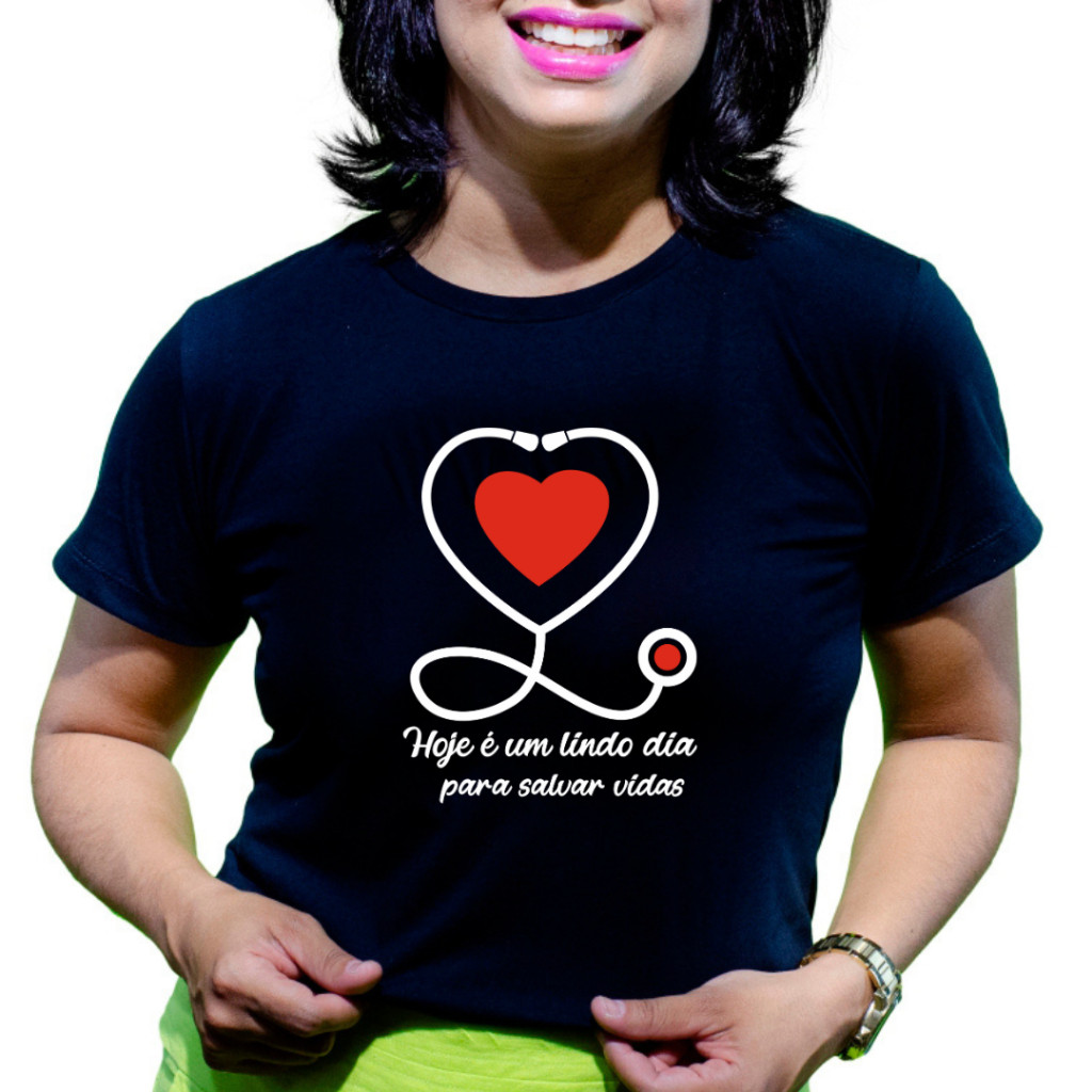 Camisa 30.1 Camisa de enfermagem blusa feminina preta curso técnico estudante salvar vidas babylook plus camiset Premium