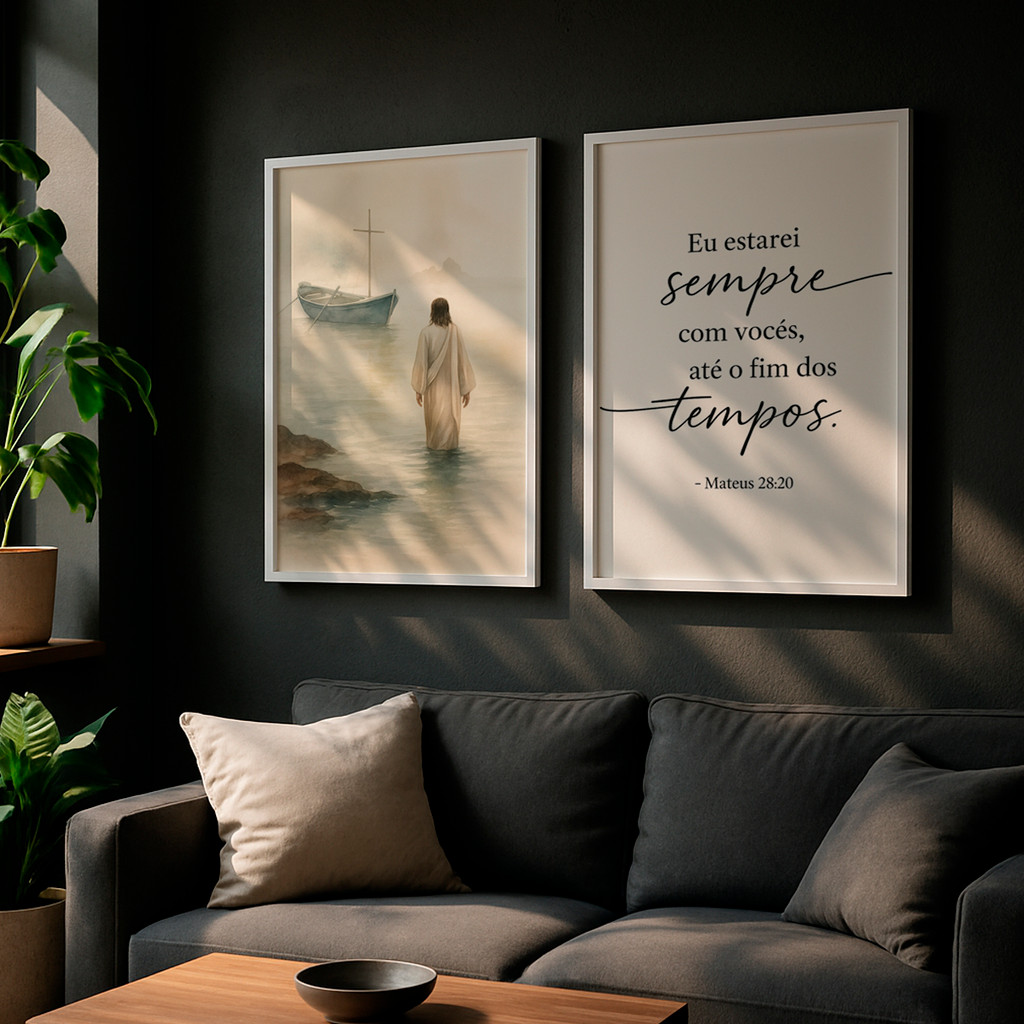 Kit 2 Quadros Jesus Barco Mateus 28:20 Cristo Fé Versículo Bíblico Cristã Esperança Com Moldura em Oferta na Shopee