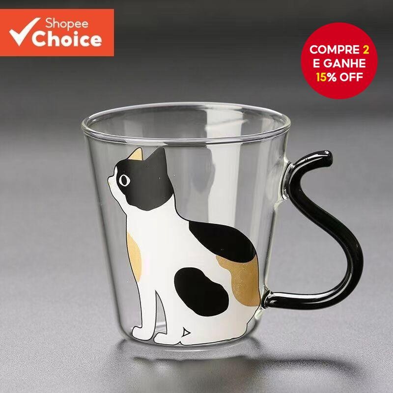 Um copo de vidro para gatos, resistente ao calor, resistente ao frio, caneca criativa, nov...