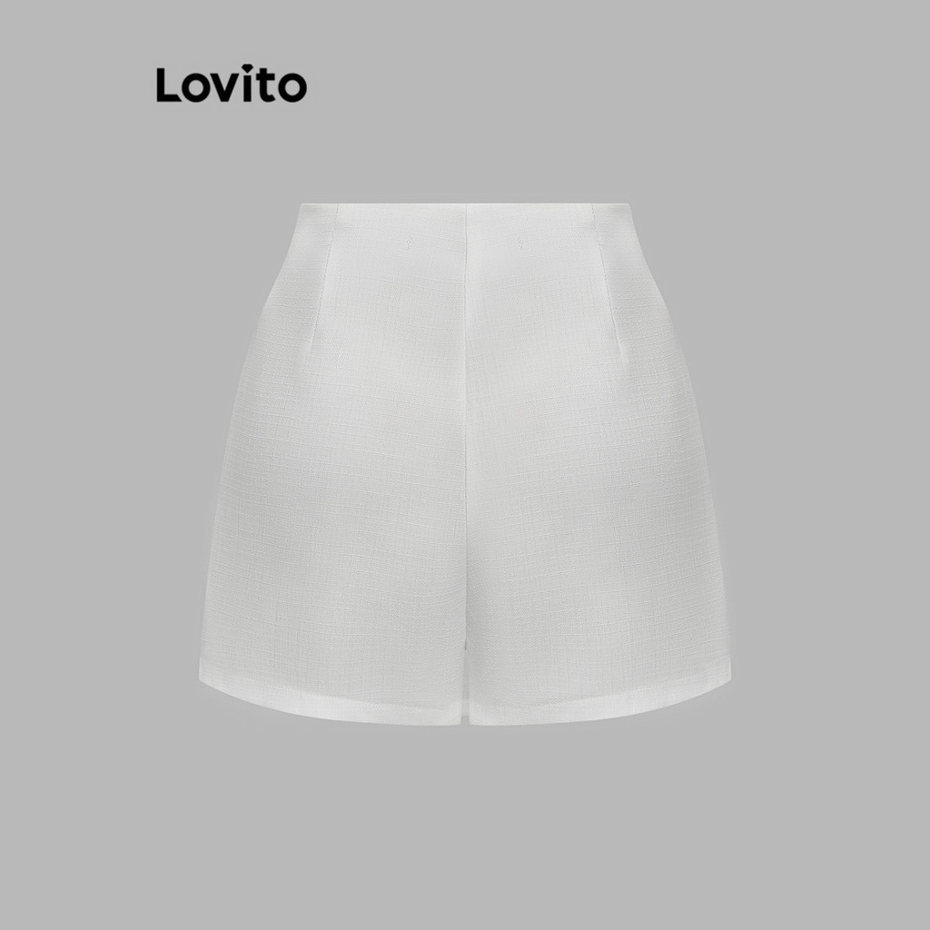 (Trendy) Lovito Shorts Casuais Com Zíper Liso Falso 2 Em Shorts Para Mulheres L58AD066 (Branco) em Oferta na Shopee