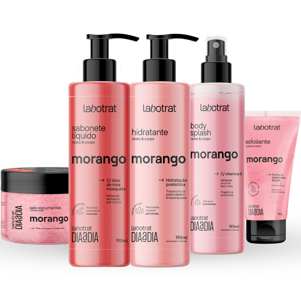 Kit Banho Premium Labotrat Morango Completo 5 Produtos Corpo E Rosto Cheiro De Fruta Esfoliante