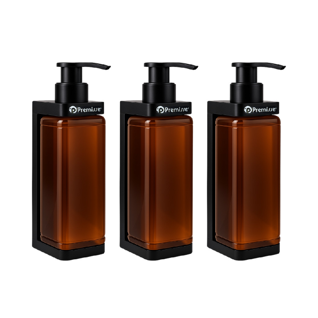 Kit 3 Frascos Plástico Válvula Pump com Dispenser de Parede Shampoo Sabonete líquido Banheiro Box Chuveiro Hotel pousada