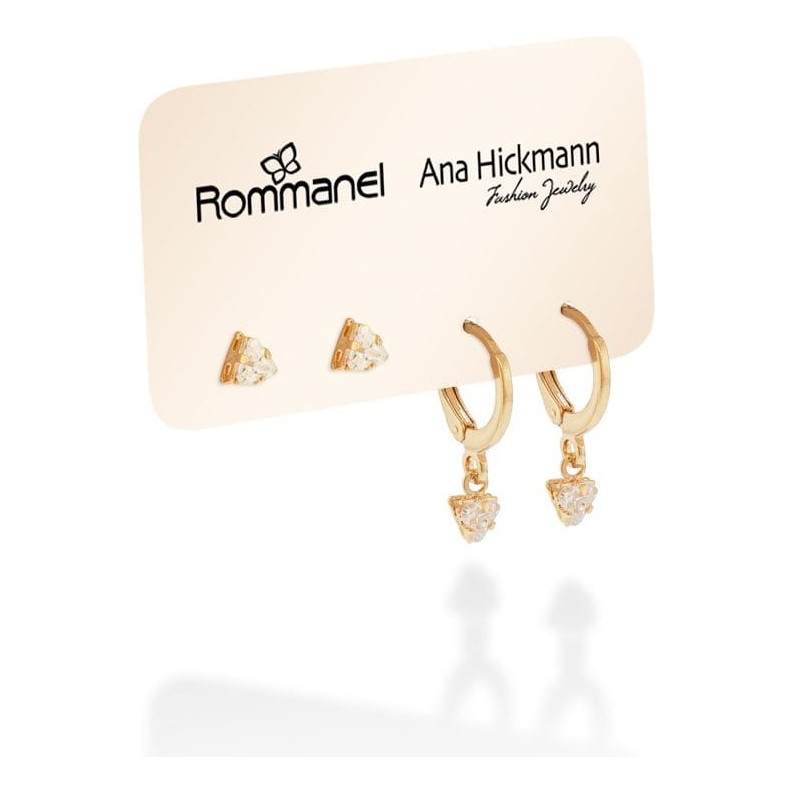 Kit Brincos Rommanel Ana Hickmann Zircônias Folheado a Ouro Original Antialergico 527284 em Oferta na Shopee
