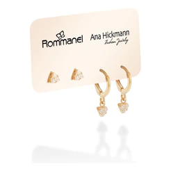 Kit Brincos Rommanel Ana Hickmann Zircônias Banhado a Ouro Original Antialergico 527284