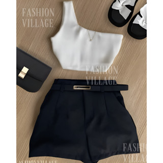 Conjunto2 Talia Cropped +Short Preto+cinto Inspiração Moda Blogueira 2025 em Oferta na Shopee