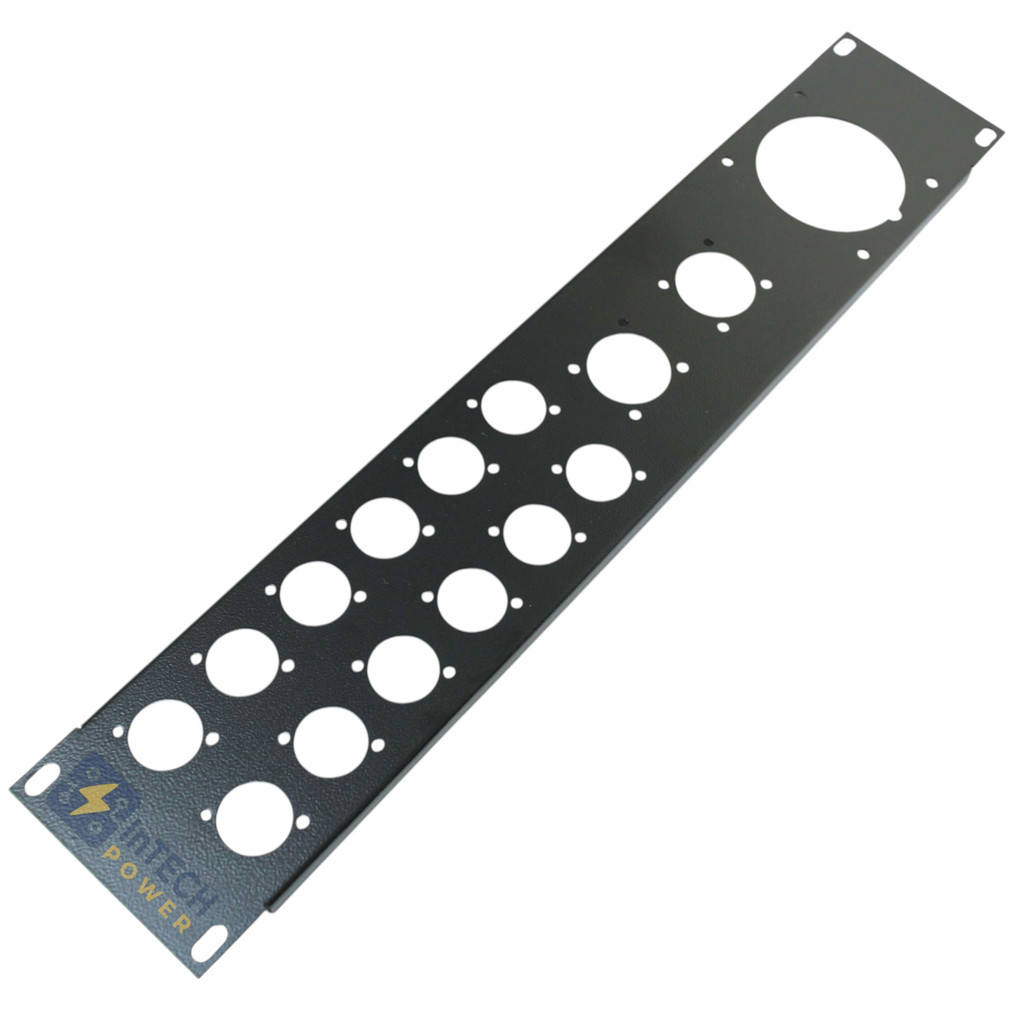 PAINEL RACK 19" 2U COM 12 XLR + 2 SPEAKON + 1 TOM. IND. EM AÇO #20 (1mm)