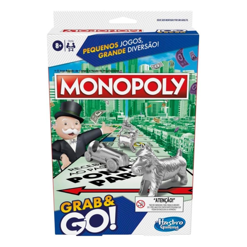 Jogo Monopoly Grab and Go Hasbro - Edição Compacta Portátil para Viagens e Diversão